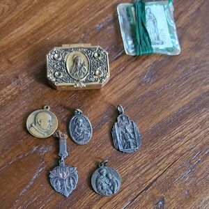 Vintage Religious Medals and Trinket Box Set